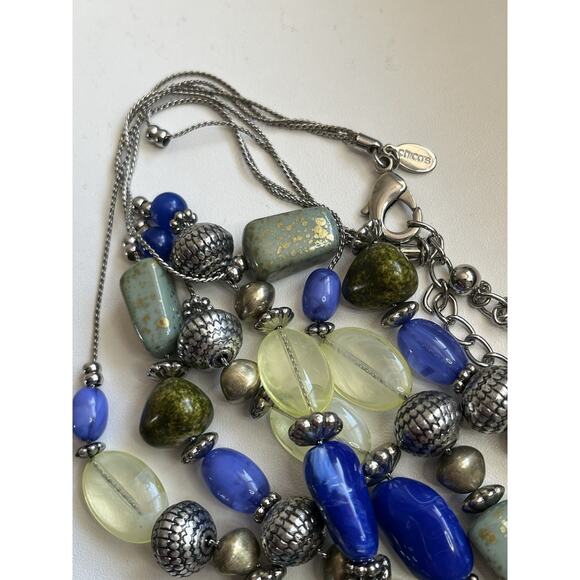 Chico’s Multi Beaded Necklace Turquoise Green Blue Silver Tone - Picture 4 of 5